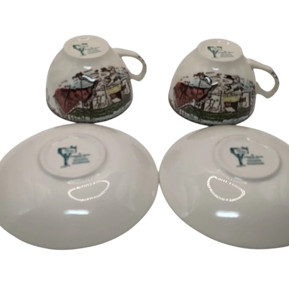 Johnson Brothers Teacup and Saucers Friendly Village The Ice House Set of Two‎